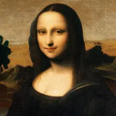 Das berühmte Mona Lisa Bild Original von Leonardo da Vinci zeigt eine Frau mit geheimnisvollem Lächeln vor einer Landschaft.