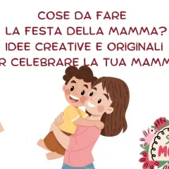 Un bambino abbraccia la mamma, con fiori e la scritta "Super Mommy". Idee creative per la festa della mamma.