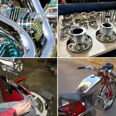 Parti cromate di moto e sedie da barbiere, pronte per lucidare cromature ossidate e farle brillare.