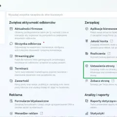 Panel Meta Business Suite, gdzie business manager zarządza ustawieniami strony, połączeniami z Instagramem i WhatsApp.