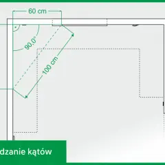 Schematyczne przedstawienie sprawdzania kątów: 60 cm, 80 cm, 100 cm. Kąt prosty 90,0°.