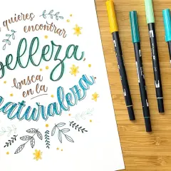 Inspiración para un curso de lettering gratis: "Si quieres encontrar belleza, busca en la naturaleza". Marcadores de colores y rotuladores sobre papel.