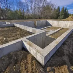 Betonowe fundamenty domu, pokazujące postęp prac budowlanych: fundamenty krok po kroku.