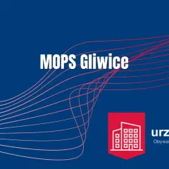 MOPS Gliwice - ośrodek pomocy społecznej w Gliwicach. Grafika z budynkiem i napisem "urzad.info.pl".