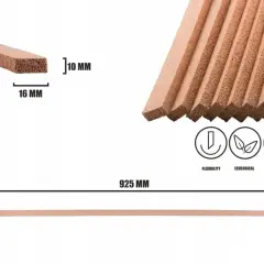 Elastyczne, ekologiczne paski korkowe do łączenia płytek z panelami. Wymiary 10x16 mm, długość 925 mm.