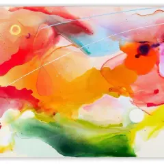 Vibrant, fluid colors swirl in an abstract composition, reminiscent of the bold strokes of expressionist artists.