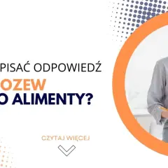 Kobieta w okularach czyta dokumenty na tle grafiki z tekstem "Jak napisać odpowiedź na pozew o alimenty?".