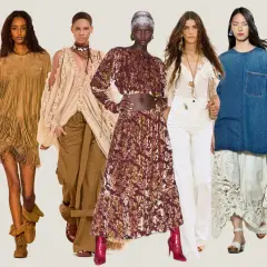 Desfile de lloyds mujer con looks bohemios y modernos: flecos, encaje, denim y estampados vibrantes.