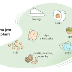 Produkty bogate w tryptofan: twaróg, żółtko, mięso z kurczaka, spirulina, soja, pestki, nasiona, orzechy i ryby.