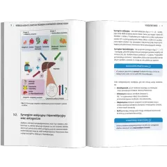 Schemat przedstawia interakcje między lekami, wpływającymi na metabolizm wątrobowy. Pokazuje grupy związków i ich wpływ na enzymy.