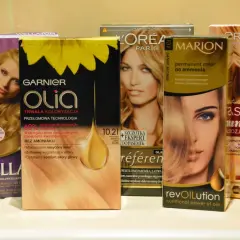 Pudełka farb do włosów: Garnier Olia, L'Oréal, Marion, Wella. Zastanawiasz się, ppd co to? To składnik wielu farb.