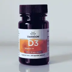 Butelka z witaminą D3 Swanson. Wiele pozytywnych swanson opinie potwierdza jej skuteczność.