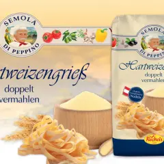 Hartweizengrieß von Semola di Peppino mit Nudeln und Getreideähren.