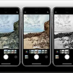 Zobacz, jak włączyć filtry w iPhone, porównując oryginalne zdjęcie z wersjami "Vivid Warm" i "Noir". Wybierz najlepszy efekt dla swojej fotografii.