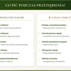 Jaka herbata na katar? Polecane napary to m.in. herbata z imbirem, malinowa, zielona, ziołowa i bezkofeinowa. Unikaj napojów z dużą ilością kofeiny i syropów.