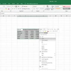 Dati di vendita mensili con opzione "Copia" evidenziata, utile per la funzione consolida Excel.