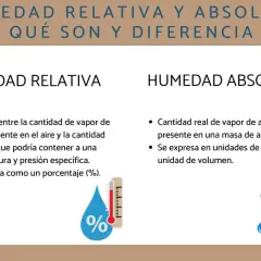 Explica la diferencia entre humedad relativa y absoluta. La relativa es un porcentaje de vapor de agua en el aire, la absoluta es la cantidad real.