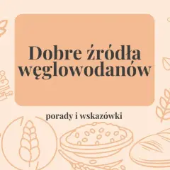 Grafika z chlebem, zbożami i bananami ilustruje, co należy do węglowodanów. Dobre źródła węglowodanów to podstawa zdrowej diety.