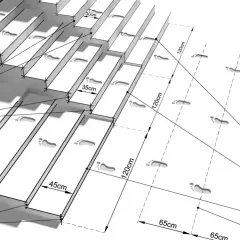 Schemat schodów z zaznaczonymi śladami stóp i wymiarami: 10cm, 15cm, 18cm, 30cm, 35cm, 45cm, 65cm, 120cm.