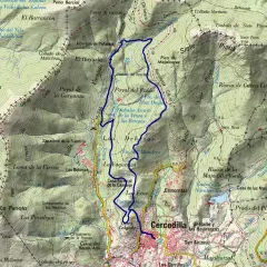 Ruta de senderismo en Cercedilla, con el camino del agua marcado en azul.