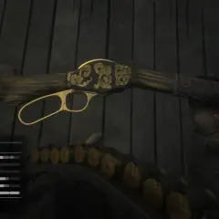 Elegancki powtarzalny strzelba z ozdobnymi złotymi zdobieniami, jedna z najlepszych broni w Red Dead Redemption 2.