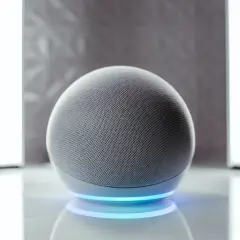 Altavoz inteligente con luz azul, listo para alexa configurar.