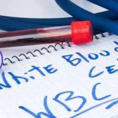 Wyniki badań krwi, probówki i stetoskop. Na notatniku napisano "White Blood Cells WBC". Zastanawiasz się, jaki poziom leukocytów jest niebezpieczny?