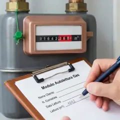 Lettura contatore gas: un tecnico compila un modulo annotando i numeri del contatore.