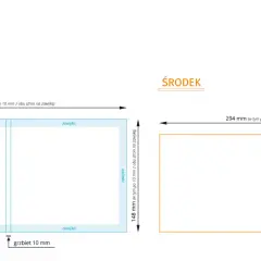 Schemat etui cyfrowego na 2 płyty. Wymiary okładki 142x128 mm, z uwzględnieniem zawijek. Wymiary środka z miejscem na płytę CD. Format tiff.