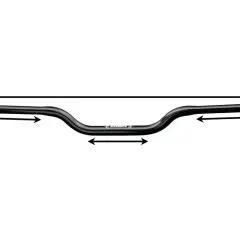 Manillar negro de moto con flechas indicando dimensiones. Se aprecian partes del manillar y sus medidas.