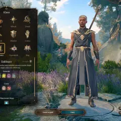 Wybór klasy Zaklinacz w Baldur's Gate III. Postać ma 4/4 sztuczek i 2/2 czarów.