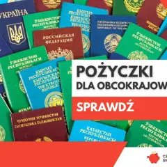 Paszporty różnych krajów, w tym Ukrainy, Uzbekistanu i Rosji, symbolizują dostępność pożyczki dla obcokrajowców.