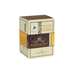 Pudełko herbaty Harney and Sons Chamomile. 18 saszetek z rumiankiem, bez kofeiny, o zapachu zielonych jabłek.