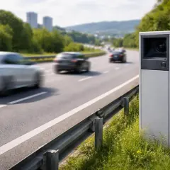 Un radar photo, discret sur le bas-côté, surveille la circulation. Attention au flash radar avant !