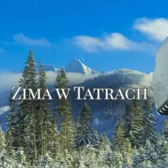 Zimowe atrakcje Tatr: zaśnieżone szczyty, gęste lasy świerkowe i drewniana chata pod obfitym puchem.
