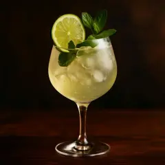 En sval Hugo Spritz med lime och mynta, perfekt för en varm sommardag.