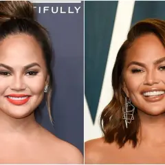 Chrissy Teigen med olika frisyrer och sminkningar. Hon ser ut att ha lyckats bli av med fett i ansiktet.