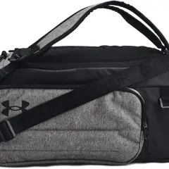 Szara torba sportowa Under Armour z czarnym logo i paskiem. Idealna na treningi, pomieści wszystko, czego potrzebujesz.