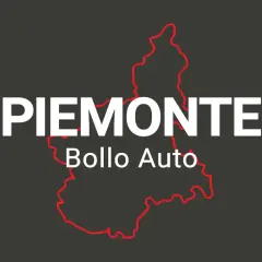 Contorno rosso del Piemonte con testo bianco "PIEMONTE" e "Bollo Auto".