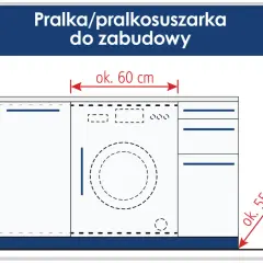 Wymiary pralki do zabudowy: szerokość ok. 60 cm, wysokość ok. 82-85 cm, głębokość ok. 55-60 cm.