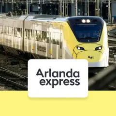 Żółto-srebrny pociąg Arlanda Express na torach. Sprawdź arlanda express cena i podróżuj szybko!