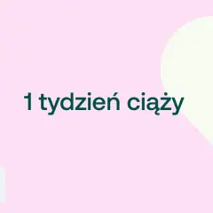 1 tydzień ciąży. Delikatny różowy tle z sercem. Ikony D+ i kobiety w ciąży.