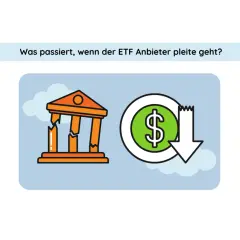 Zerbrochenes Gebäude und fallender Dollar symbolisieren, was passiert, wenn ein ETF-Anbieter pleite geht.
