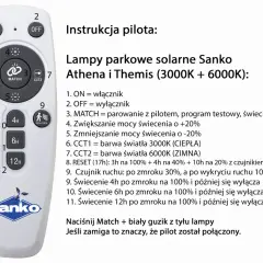 Pilot do lamp solarnych Sanko. Użyj przycisku "MATCH" do pierwszego uruchomienia lampy solarnej i parowania.