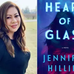 Autorka Jennifer Hillier i okładka jej książki "Serce ze szkła".