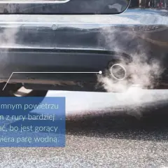 Dym z rury wydechowej samochodu w zimnym powietrzu. Zastanawiasz się, ile można stać na włączonym silniku?