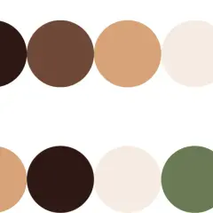 Palette di colori di base: marrone scuro, marrone, beige, crema e verde oliva. La palette corretta è evidenziata da un segno di spunta verde.