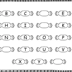 Plantillas de letras para imprimir mayúsculas en forma de caramelos. El abecedario completo para colorear y practicar.