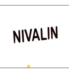 Nivalin - napis na białym tle, poniżej żółta kropka.