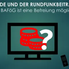 GEZ-Gebühren: Münzen und Fragezeichen auf dem Bildschirm. Viele gez studenten fragen sich, ob sie befreit werden können.